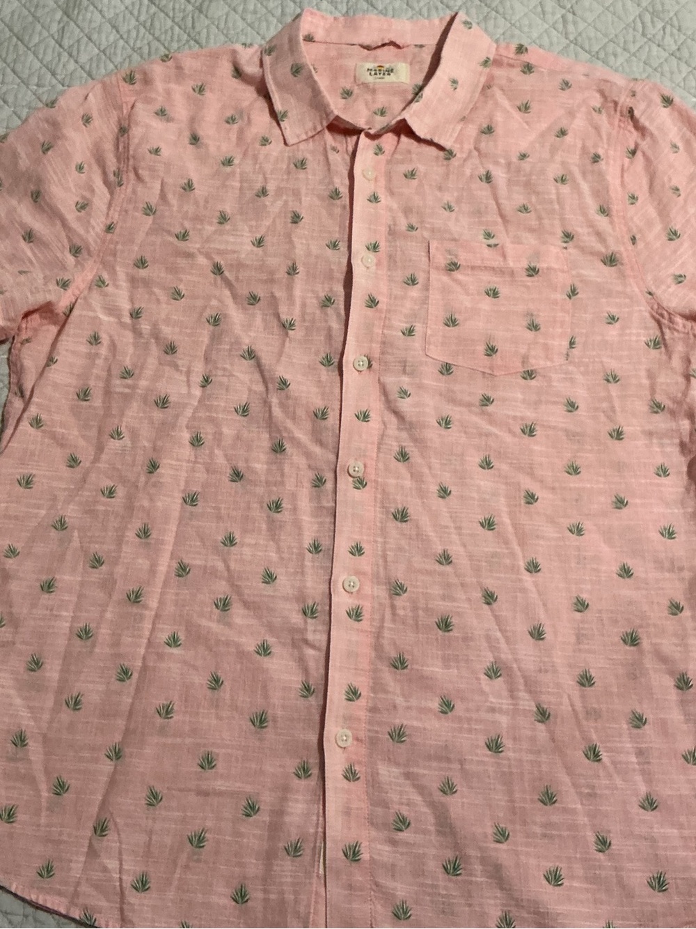 Marine Layer Pink Agave Short-Sleeve Cotton Button-Down Shirt Size L - Picture 6 of 9